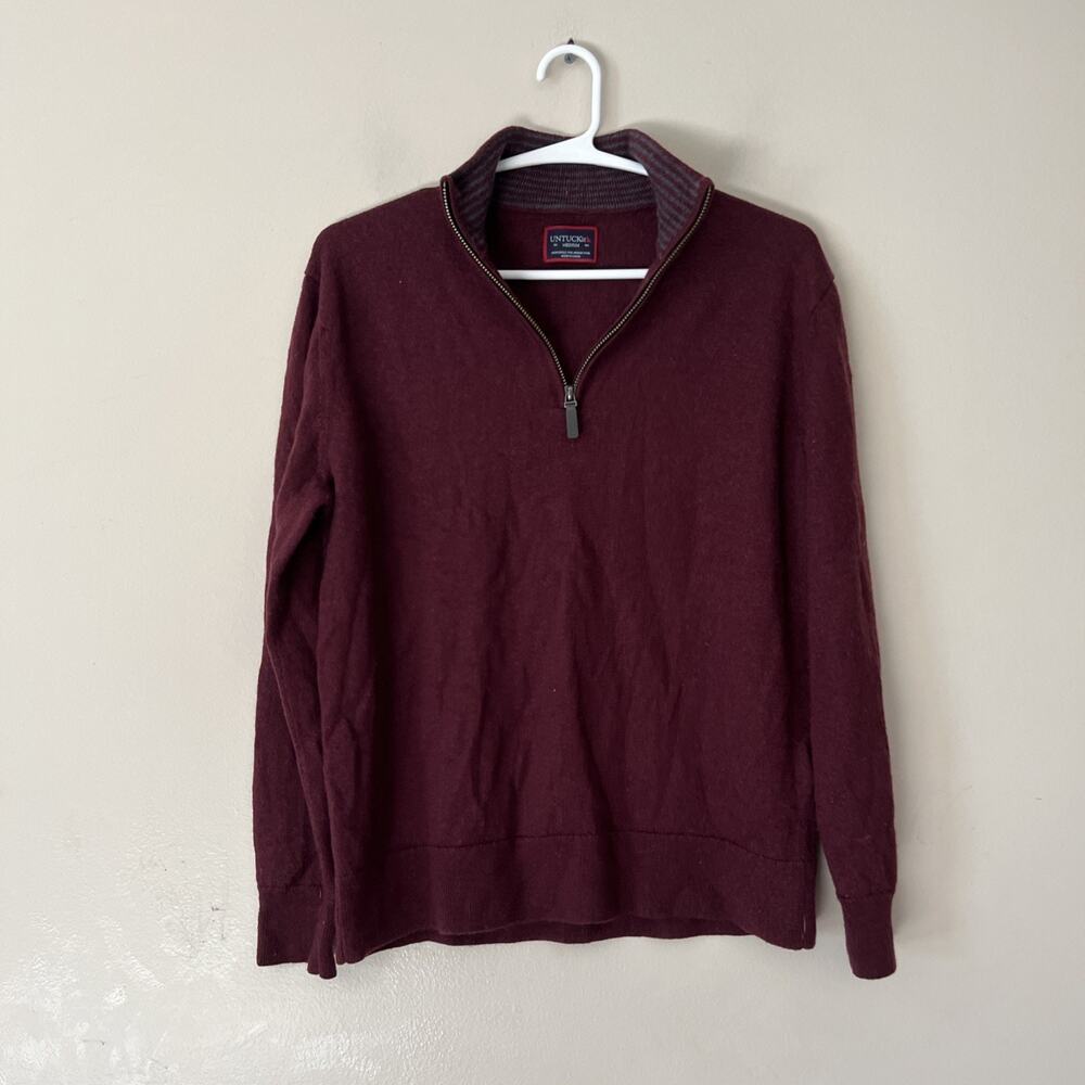 UNTUCKit Men's Merino Wool Quarter-Zip Sweater Red Medium